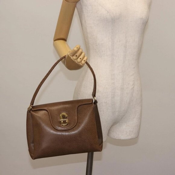 GUCCI Hand Bag Leather Vintage Gold Brown Auth